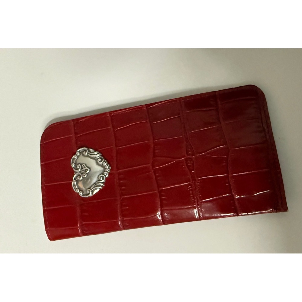 Brighton Heart Eyeglass Case Women OS Red Excellent Croc Embossed Leather